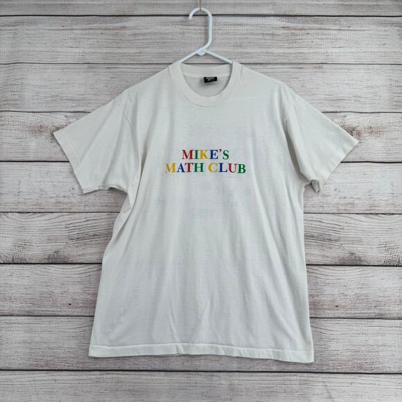 Vintage 90s Mike's Math Club Scholars T-Shirt Adult XL White Single Stitch - Picture 1 of 8